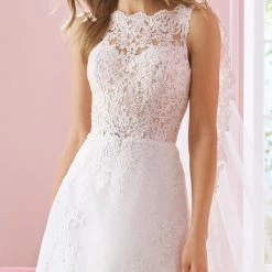 White One Bridal ARETHA Pronovias Wedding Dress Scallop Lace Sheer Neckline Gown