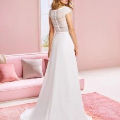 White One Bridal ARIANA Pronovias Wedding Dress A Line Crepe Bateau Neckline Cap Sleeve 7 White One Bridal ARIANA Pronovias Wedding Dress A Line Crepe Bateau Neckline Cap Sleeve