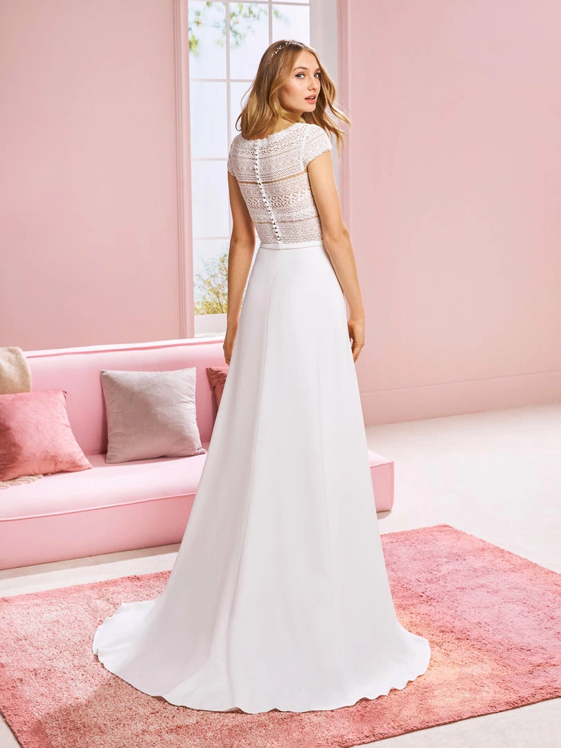 White One Bridal ARIANA Pronovias Wedding Dress A Line Crepe Bateau Neckline Cap Sleeve 5 White One Bridal ARIANA Pronovias Wedding Dress A Line Crepe Bateau Neckline Cap Sleeve