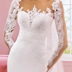 Mermaid Dresses White One Bridal ARLO Pronovias Wedding Dress Mermaid Sheer Tattoo Lace Long Sleeve