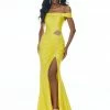 In Stock Ashley Lauren 11031 Size 2 Yellow Off The Shoulder Jersey Prom Dress Pageant Gown Side Slit