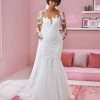 White One Bridal AVRIL Pronovias Wedding Dress Long Tattoo Sleeve Lace Mermaid