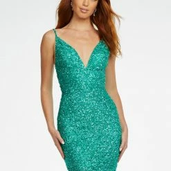 Ashleylauren Ashley Lauren 4436 AB Ivory Cocktail Dress Wide Waistband Sequins Short Homecoming Dress