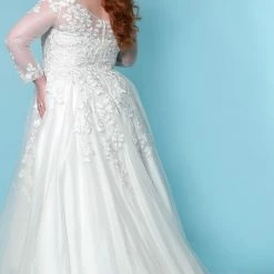 Ballgown Dresses Sydney's Closet SC5267 A Line Wedding Dress Lace Long Sheer Sleeves SC 5267 Shirley