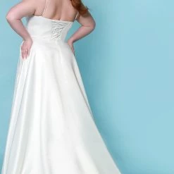 Sydney's Closet SC5269 Wedding Dress Satin V Neckline Plus Sized SC 5269 Clementine