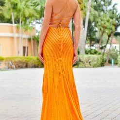 Amarra 87122 Long Fitted Formal Neon Orange Backless Corset Prom Dress Pageant Gown