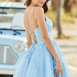 Amarra 87131 Short A Line Shimmer Lace Formal Cocktail Dress Backless Corset Homecoming