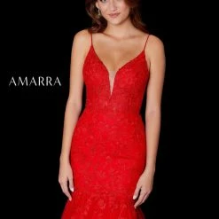 Mermaid Dresses Amarra 87226 Long Mermaid Crystal Embellished Lace Prom Dress Sheer Cutout Back