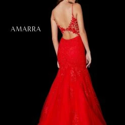 Mermaid Dresses Amarra 87226 Long Mermaid Crystal Embellished Lace Prom Dress Sheer Cutout Back