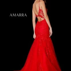 Mermaid Dresses Amarra 87226 Long Mermaid Crystal Embellished Lace Prom Dress Sheer Cutout Back