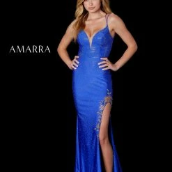 Amarra 87229 Long Fitted Beaded Slit Backless Prom Dress Crystal Embellished