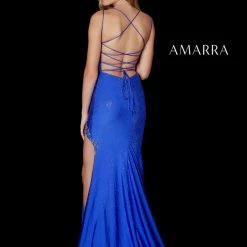 Amarra 87229 Long Fitted Beaded Slit Backless Prom Dress Crystal Embellished