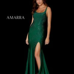 Amarra 87231 Long Fitted Embellished Prom Dress Slit Pageant Gown Scoop Neck Backless Dresses