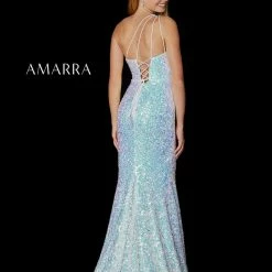 Amarra 87241 One Shoulder Sequin High Slit Open Corset Back Prom Dress Pageant