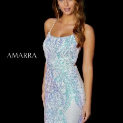 Backless Dresses Amarra 87248 Long Fitted Sequin Embellished Prom Dress Scoop Neck Backless