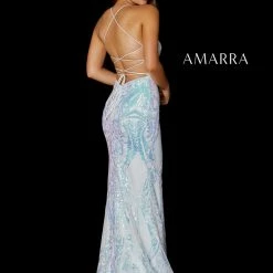 Backless Dresses Amarra 87248 Long Fitted Sequin Embellished Prom Dress Scoop Neck Backless