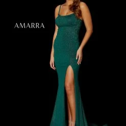 Amarra 87258 Long Fitted Shimmer Prom Dress Slit Sheer Lace Backless Gown Backless Dresses