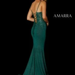 Amarra 87258 Long Fitted Shimmer Prom Dress Slit Sheer Lace Backless Gown Backless Dresses