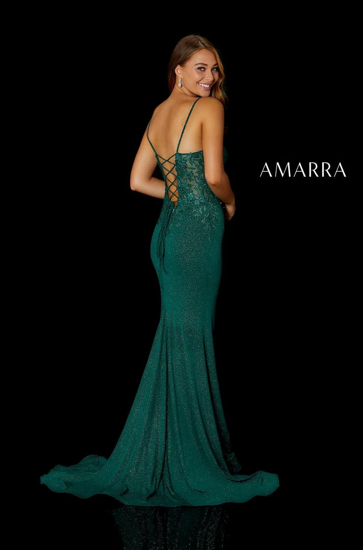 Amarra 87258 Long Fitted Shimmer Prom Dress Slit Sheer Lace Backless Gown Backless Dresses 4 Amarra 87258 Long Fitted Shimmer Prom Dress Slit Sheer Lace Backless Gown Backless Dresses