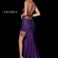 In Stock Amarra 87264 Size 0 Long Fitted Side Slit Fringe Prom Dress Formal Backless Gown
