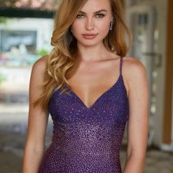 Amarra 87265 Long Fitted Crystal Embellished V Neck Prom Dress Backless Corset