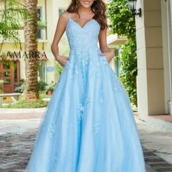 Ballgown Dresses Amarra 87273 Long Glitter A Line Ballgown Backless Corset Prom Dress Pockets