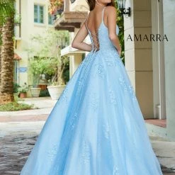 Ballgown Dresses Amarra 87273 Long Glitter A Line Ballgown Backless Corset Prom Dress Pockets