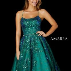 Ballgown Dresses Amarra 87281 Long Emerald Sequin Ball Gown Pockets Shimmer Prom Dress Formal