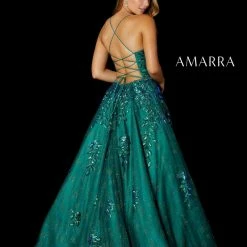 Ballgown Dresses Amarra 87281 Long Emerald Sequin Ball Gown Pockets Shimmer Prom Dress Formal
