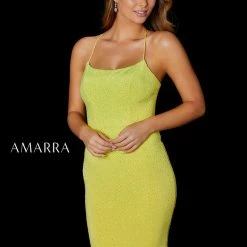 Amarra 87289 Long Fitted Yellow Backless Corset Prom Dress Formal Gown Shimmer