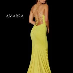 Amarra 87289 Long Fitted Yellow Backless Corset Prom Dress Formal Gown Shimmer