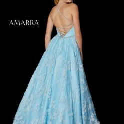 Amarra 87290 Long Glitter A Line Ballgown Prom Dress Pockets Backless Corset Gown