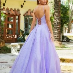Amarra 87295 Long A Line Shimmer Ball Gown Prom Dress Pockets Backless Corset Ballgown Dresses