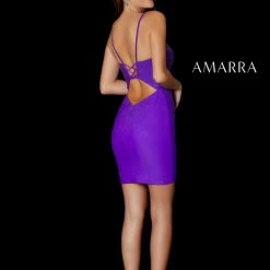 Backless Dresses Amarra 87298 Short Fitted V Neck Formal Cocktail Dress Cut Out Back Embellished
