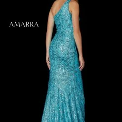 Sequin Dresses Amarra 87302 Long Sequin Fitted One Shoulder Prom Dress Slit Pageant Gown
