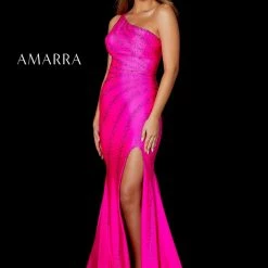 Amarra 87306 Long Fitted Jersey One Shoulder Crystal Embellished Dress Slit Prom Pageant Backless Dresses