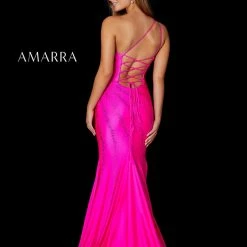 Amarra 87306 Long Fitted Jersey One Shoulder Crystal Embellished Dress Slit Prom Pageant Backless Dresses