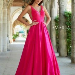 In Stock Ballgown Dresses Amarra 87309 Size 2 Long A Line V Neck Prom Dress Pockets Backless Formal Ball Gown