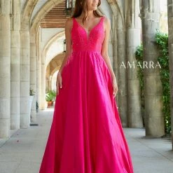 In Stock Ballgown Dresses Amarra 87309 Size 2 Long A Line V Neck Prom Dress Pockets Backless Formal Ball Gown
