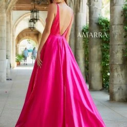 In Stock Ballgown Dresses Amarra 87309 Size 2 Long A Line V Neck Prom Dress Pockets Backless Formal Ball Gown