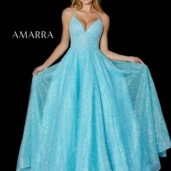 Amarra 87312 Long Sequin A Line Ball Gown Prom Dress Pockets Pageant V Neck Ballgown Dresses