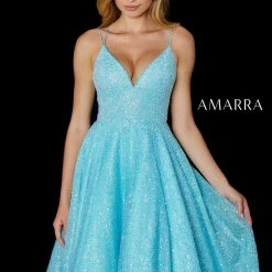 Amarra 87312 Long Sequin A Line Ball Gown Prom Dress Pockets Pageant V Neck Ballgown Dresses