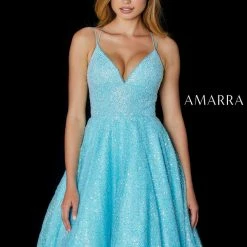 Amarra 87312 Long Sequin A Line Ball Gown Prom Dress Pockets Pageant V Neck Ballgown Dresses