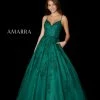 Amarra 87322 Long Shimmer Lace A Line Ball Gown Prom Dress Backless Corset V Neck
