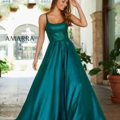 Amarra 87326 Long Satin Scoop Neck Ball Gown Prom Dress Backless Corset Ballgown Dresses
