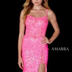 Amarra 87331 Long Fitted Sequin High Slit Prom Dress Formal Backless Gown Floral