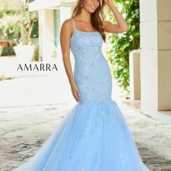 Amarra 87339 Sequin Embellished Tulle Mermaid Prom Dress Backless Corset Lace Gown Mermaid Dresses
