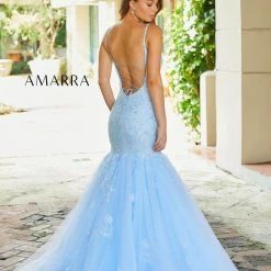 In Stock Amarra 87339 Neon Pink Mermaid Prom Dresses Size 10, 12 Sequin Embellished Tulle Mermaid Backless Corset Lace Gown Mermaid Dresses