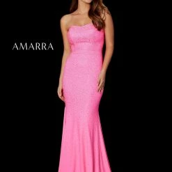 Amarra 87342 Long Fitted Jersey Strapless Prom Dress Corset Formal Rhinestone Backless Dresses