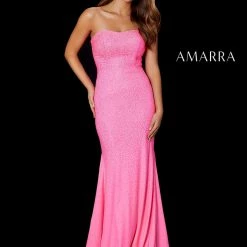 Amarra 87342 Long Fitted Jersey Strapless Prom Dress Corset Formal Rhinestone Backless Dresses